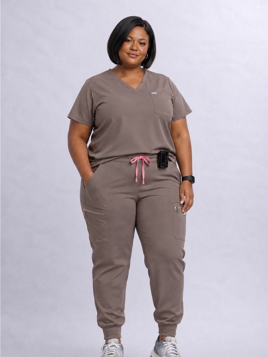 Figs Pants - Figs SET Catrina Top and Zamora Women's Taupe Scrub SET 2PIECES